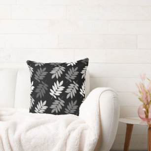 Coussin Feuille aînée grand motif noir blanc gris