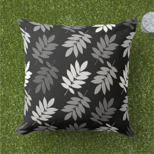 Coussin Feuille aînée grand motif noir blanc gris
