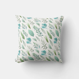 Coussin Feuille bleu turquoise vert turquoise d'aquarelle