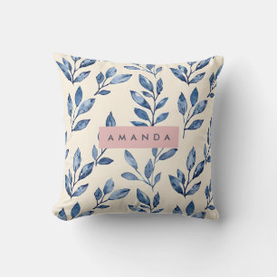 Coussin Feuille Bleue Élégante Pastel Personnalisée