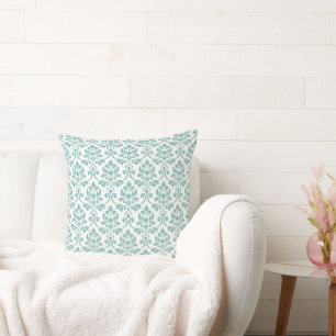 Coussin Feuille Damask Motif Turquoise