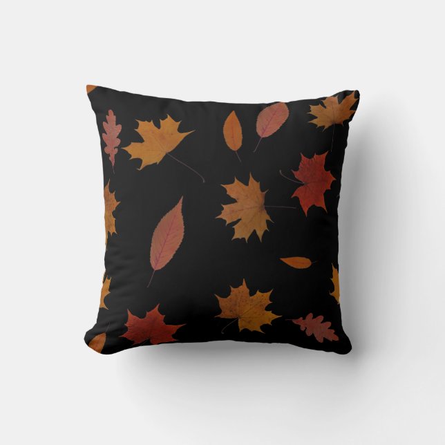 Coussin Feuille d'automne de nature sur la couleur faite (Recto)