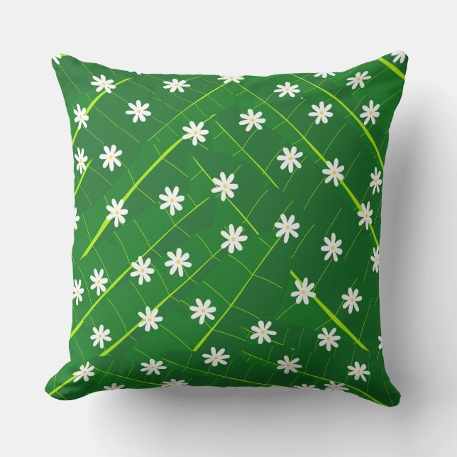Coussin feuille de banane tropicale et fleurs vert botaniq (Recto)