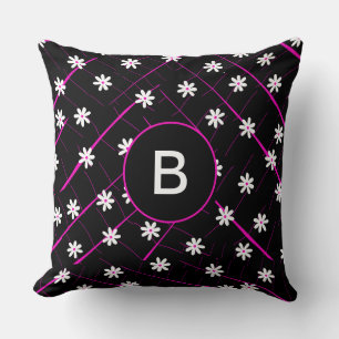 Coussin feuille de banane tropicale noire et fleurs botani