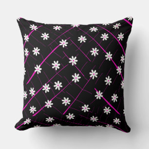 Coussin feuille de bananier et fleurs tropicale noir botan