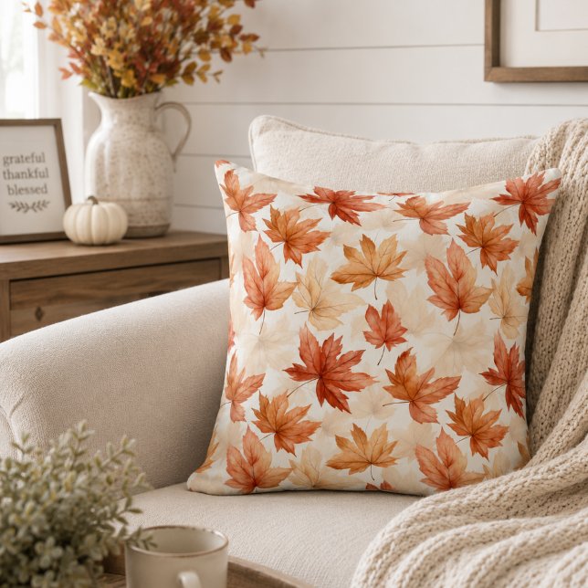 Coussin Feuille de Érable Orange Brûlée Maison de Campagne (Créateur téléchargé)