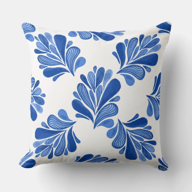 Coussin Feuille de fleurs bleues /Coussin réversible Chevr (Recto)