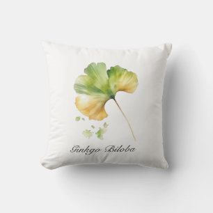 Coussin Feuille de Ginkgo Biloba Aquarelle Bien-être Botan