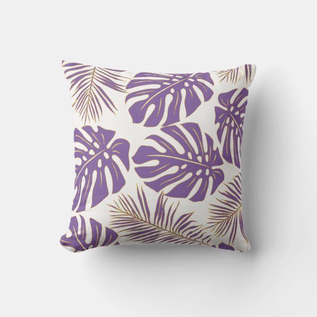 Coussin Feuille de la monstère tropicale violette (Recto)