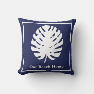Coussin Feuille de Monstera Bleu Nuit Blanc Coastal Person