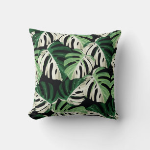 Coussin Feuille de Monstera Motif Noir Exotique