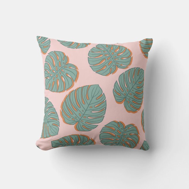Coussin Feuille de Monstera : Motif Vintage tropical (Recto)