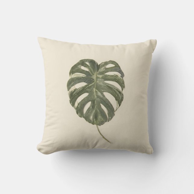 Coussin Feuille de Monstera panachée Tropical Organique Mo (Recto)