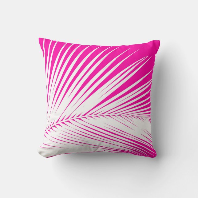 Coussin Feuille de palme - blanc sur rose fuchsia (Recto)