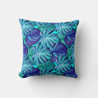 Coussin Feuille de palmier bleu clair et vert