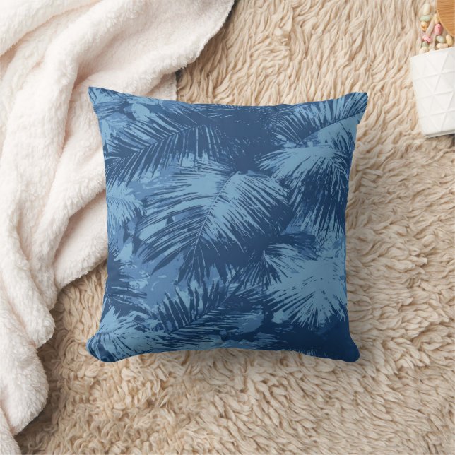Coussin Feuille de palmier tropicale bleue (Couverture)
