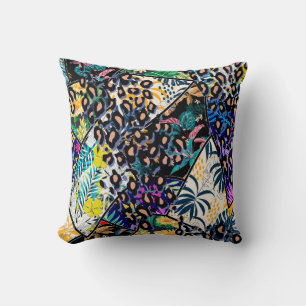 Coussin Feuille de patchwork tropicale et dos motif feuill