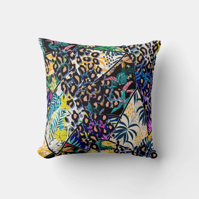 Coussin Feuille de patchwork tropicale et dos motif feuill (Recto)