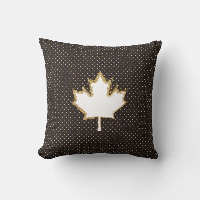 Coussin Feuille d'érable canadienne sur le motif de points (Recto)