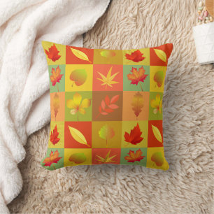 Coussin Feuille d'érable d'automne à motif bloqué orange j
