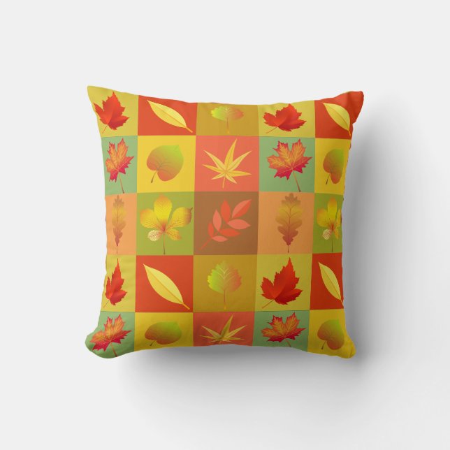 Coussin Feuille d'érable d'automne à motif bloqué orange j (Recto)