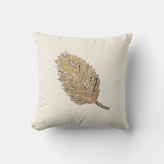 Coussin Feuille d'or -1 en crème (Recto)