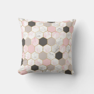 Coussin Feuille d'or géométrique, motif hexagone en marbre