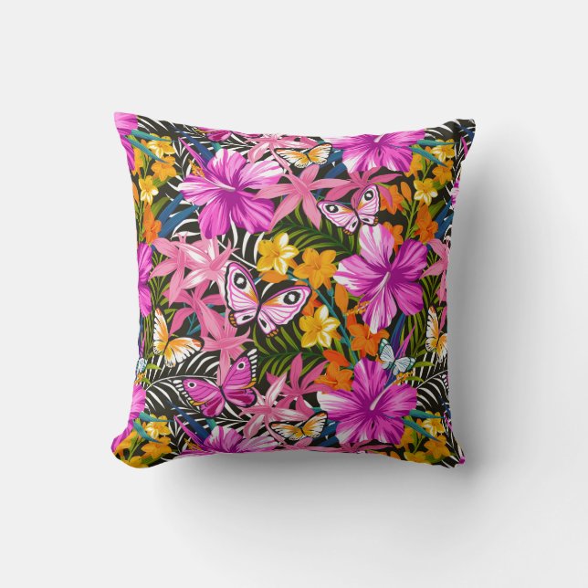 Coussin Feuille et fleurs tropicaux (Recto)