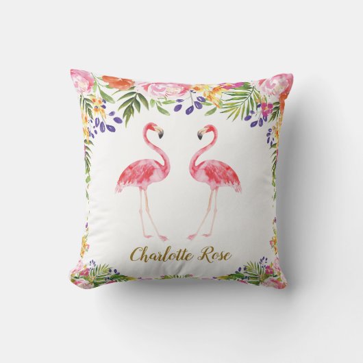 Coussin Feuille floral d'été tropical de Flamant rose (Recto)
