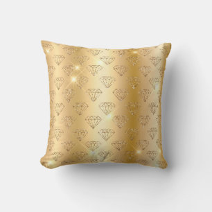Coussin Feuille métallique dorée et faux diamants pailleté