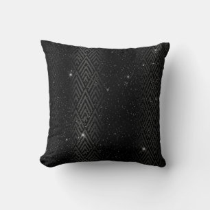 Coussin Feuille métallique noire et paillettes Art déco gl