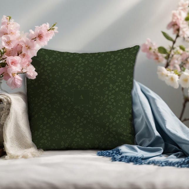 Coussin Feuille motif vert monogramme (Créateur téléchargé)