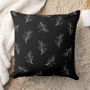 Coussin Feuille noir et blanc Motif Simple Art