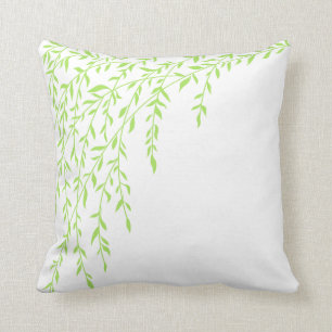 Coussin Feuille pleurant vert et blanc de branches de