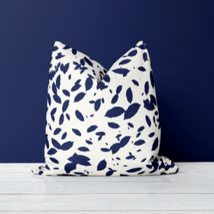 Coussin Feuille qui tombe - Botanique moderne en bleu mari