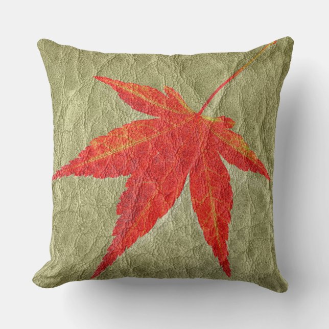 Coussin Feuille rouge en cuir tan (Recto)
