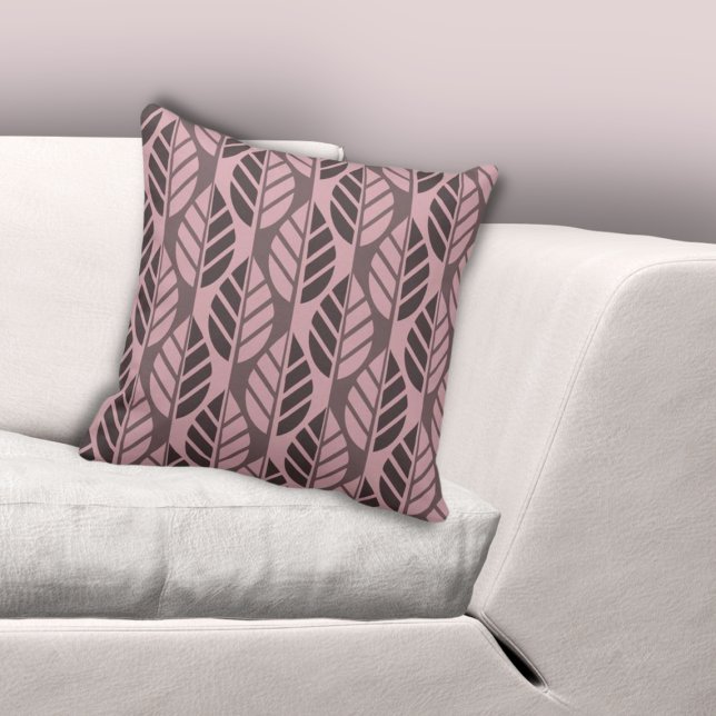 Coussin Feuille stylisé moderne à motif rose (Modern Stylized Leaves Patterned Pink Throw Pillow, Living Room
)