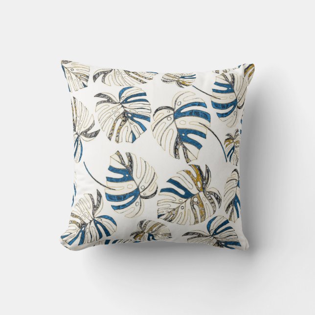 Coussin Feuille tropicale colorée, motif moderne. (Recto)