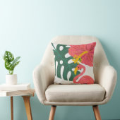 Coussin Feuille Tropicale, Fleur d'Hibiscus & Flamant Rose (Chaise)