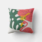 Coussin Feuille Tropicale, Fleur d'Hibiscus & Flamant Rose (Verso)