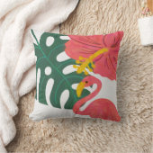 Coussin Feuille tropicale, fleurs et Flamant rose d'Hibisc (Couverture)