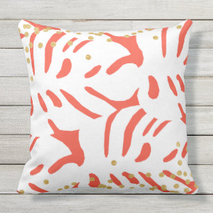 Coussin Feuille tropicale orange et blanche avec Faux Gold