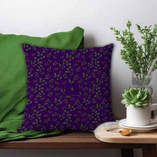 Coussin Feuille vert violet motif
