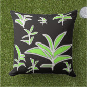 Coussin Feuille verte sur noir (Herbe)