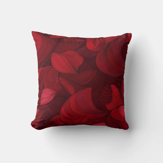 Coussin Feuilles Abstraits rouges foncés (Recto)