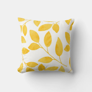 Coussin Feuilles aquarelle jaune moutarde