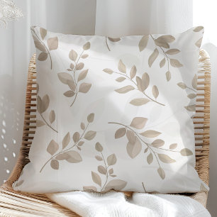 Coussin Feuilles aquarelles beige et blanc