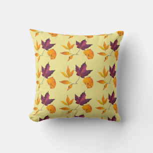 Coussin Feuilles automnales jaunes et mauves Automne