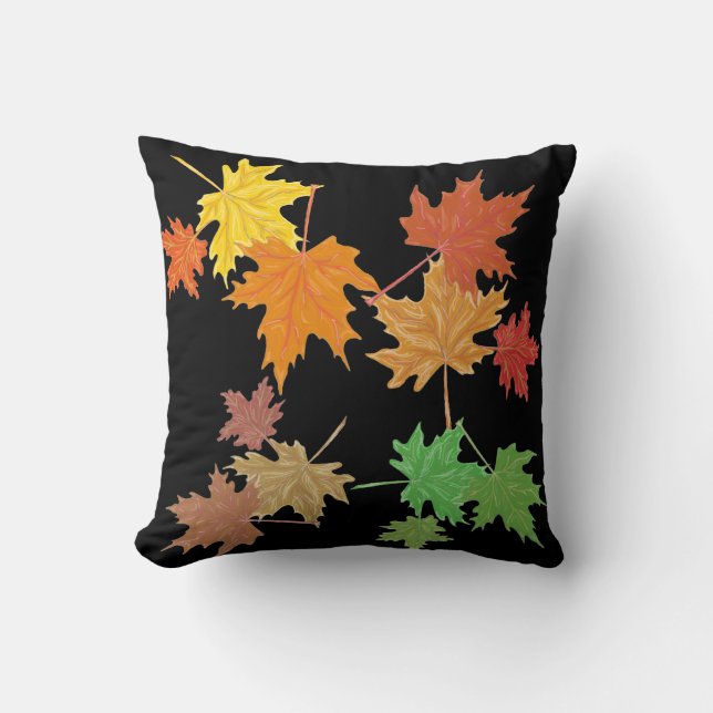Coussin Feuilles automnales multicolores noires (Recto)