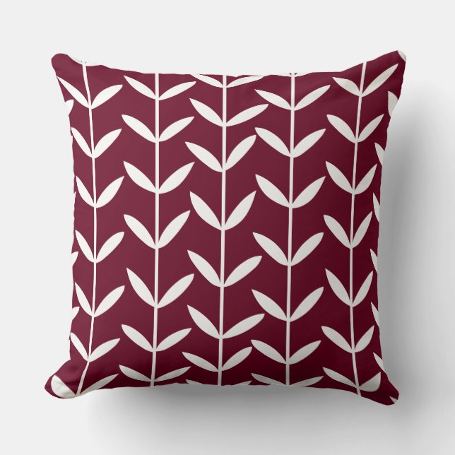 Coussin Feuilles - Blanc sur Crimson Profond (Recto)